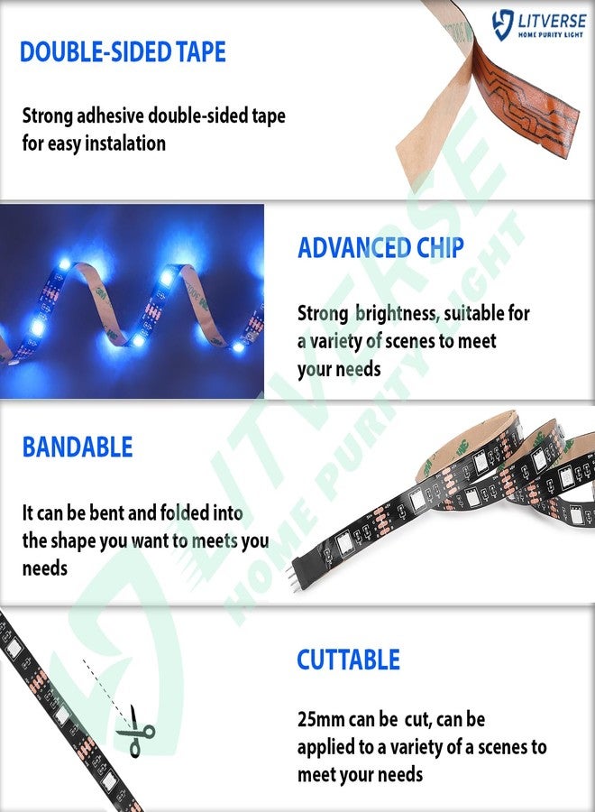 LITVERSE Light Strips 3M | RGB 5050 Color Changing LED Strip Light with USB Cable for TV Backlight, Bedroom, Cabinet Shelf Display (3meter- Tv Upto 32" to 48" - Multi) - Image 5